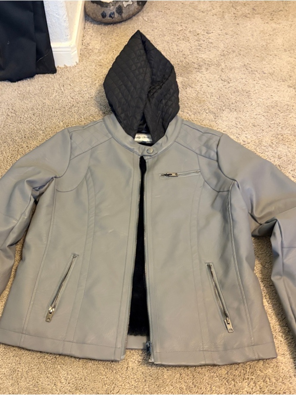 Women's Light Gray Hooded Moto Jacket